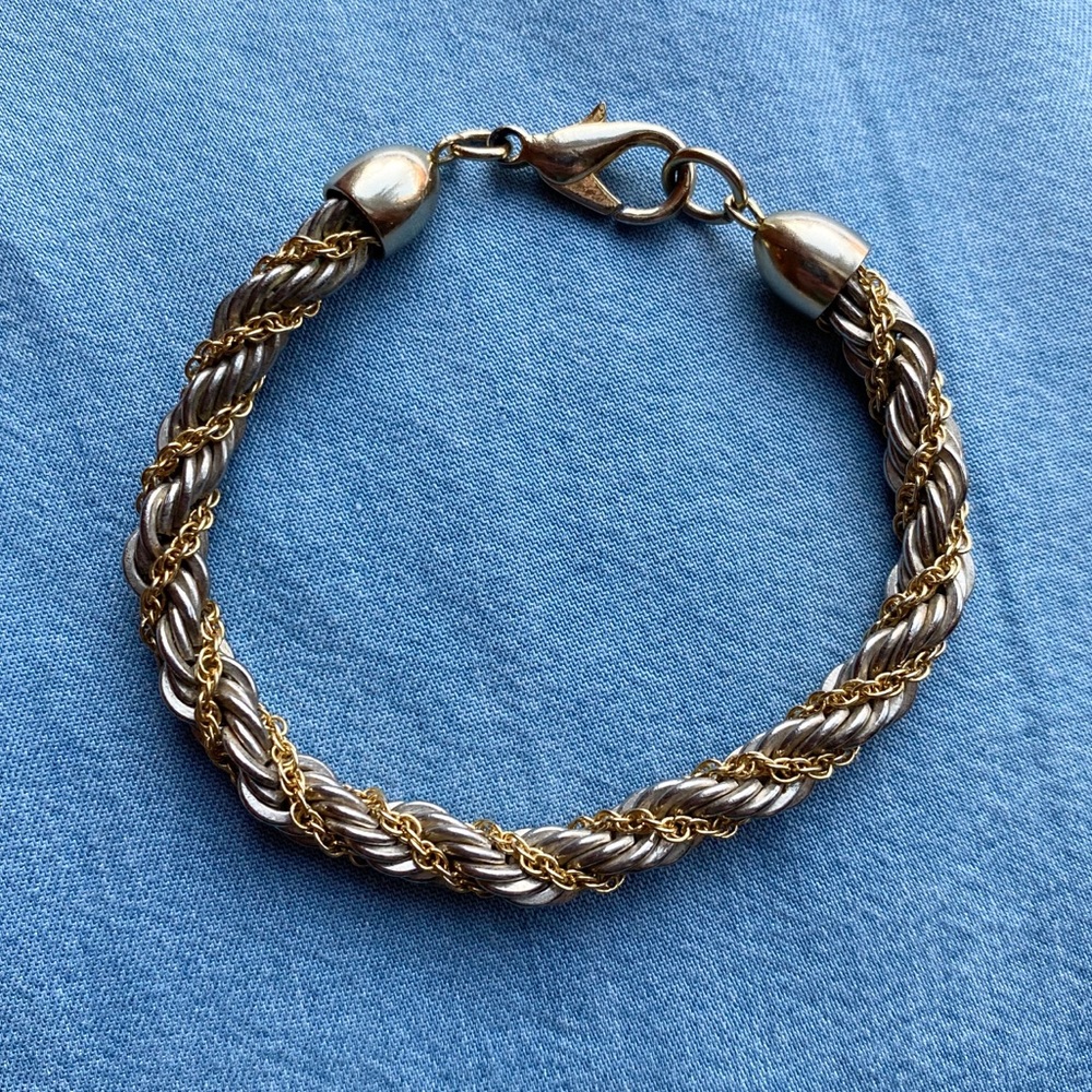 Vintage Gold & Silver Bracelet, Twisted Chains, Costume Jewelry